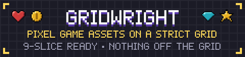 Gridwright — pixel game assets on a strict grid. 9-slice ready, nothing off the grid.